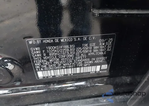 2026 Honda Hr-V 2Wd Sport z USA, uszkodzony, nr VIN 3CZRZ1H50TM719621